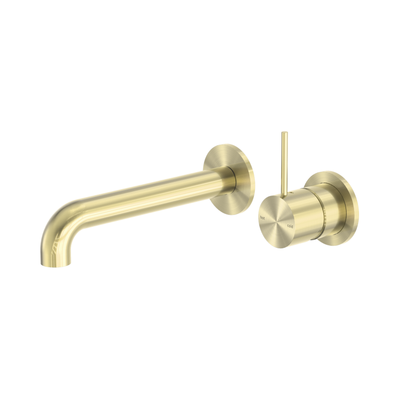 NERO MECCA WALL BASIN/BATH MIXER SEPARATE BACK PLATE HANDLE UP 185MM BRUSHED GOLD NERO MECCA WALL BASIN/BATH MIXER SEPARATE BACK PLATE HANDLE UP 185MM BRUSHED GOLD