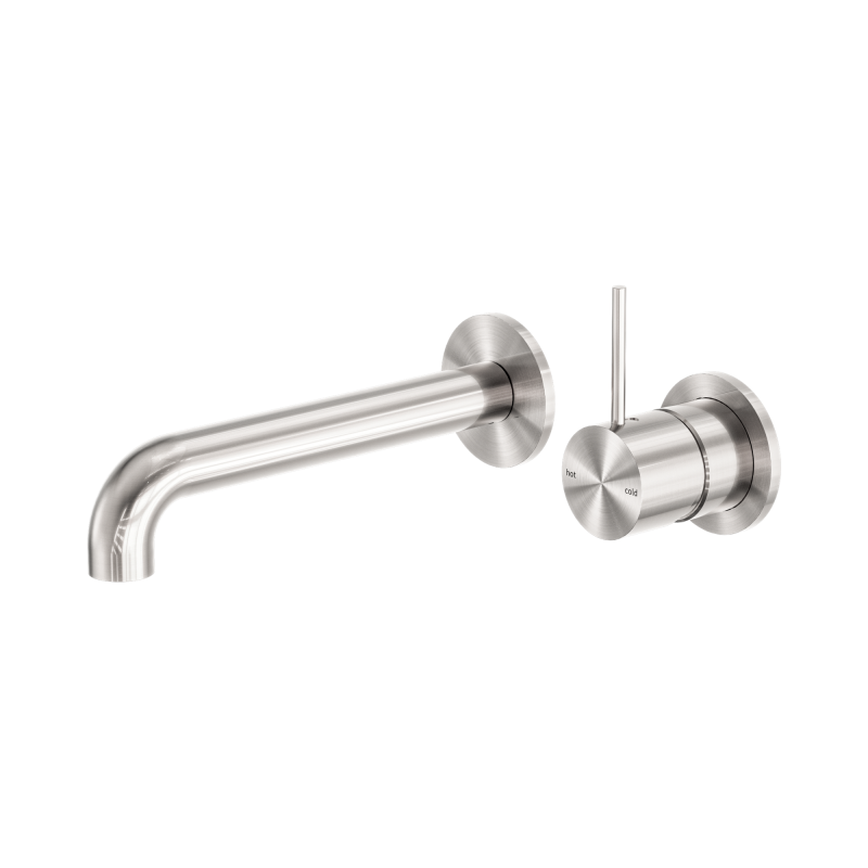NERO MECCA WALL BASIN/BATH MIXER SEPARATE BACK PLATE HANDLE UP 185MM BRUSHED NICKEL NERO MECCA WALL BASIN/BATH MIXER SEPARATE BACK PLATE HANDLE UP 185MM BRUSHED NICKEL