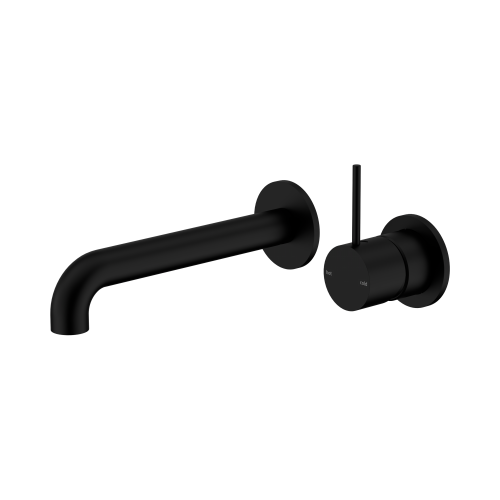NERO MECCA WALL BASIN/BATH MIXER SEPARATE BACK PLATE HANDLE UP 185MM MATTE BLACK