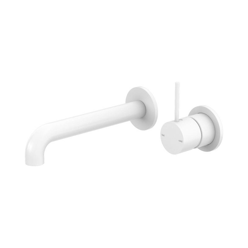 NERO MECCA WALL BASIN/BATH MIXER SEPARATE BACK PLATE HANDLE UP 185MM MATTE WHITE NERO MECCA WALL BASIN/BATH MIXER SEPARATE BACK PLATE HANDLE UP 185MM MATTE WHITE