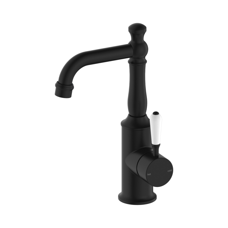 NERO YORK BASIN MIXER WITH WHITE PORCELAIN LEVER MATTE BLACK NERO YORK BASIN MIXER WITH WHITE PORCELAIN LEVER MATTE BLACK