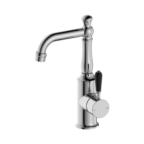 NERO YORK BASIN MIXER WITH BLACK PORCELAIN LEVER CHROME