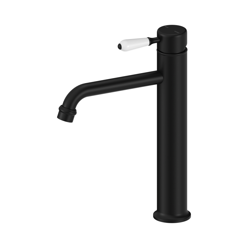 NERO YORK STRAIGHT TALL BASIN MIXER WITH WHITE PORCELAIN LEVER MATTE BLACK NERO YORK STRAIGHT TALL BASIN MIXER WITH WHITE PORCELAIN LEVER MATTE BLACK