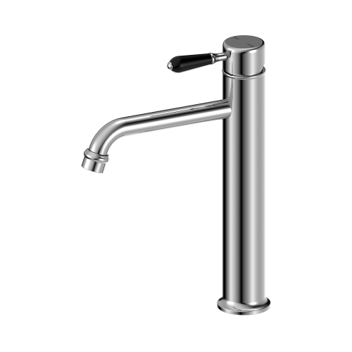 NERO YORK STRAIGHT TALL BASIN MIXER WITH BLACK PORCELAIN LEVER CHROME