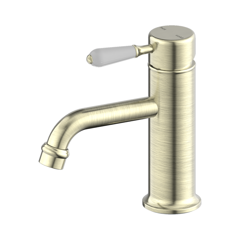 NERO YORK STRAIGHT BASIN MIXER WITH WHITE PORCELAIN LEVER AGED BRASS NERO YORK STRAIGHT BASIN MIXER WITH WHITE PORCELAIN LEVER AGED BRASS