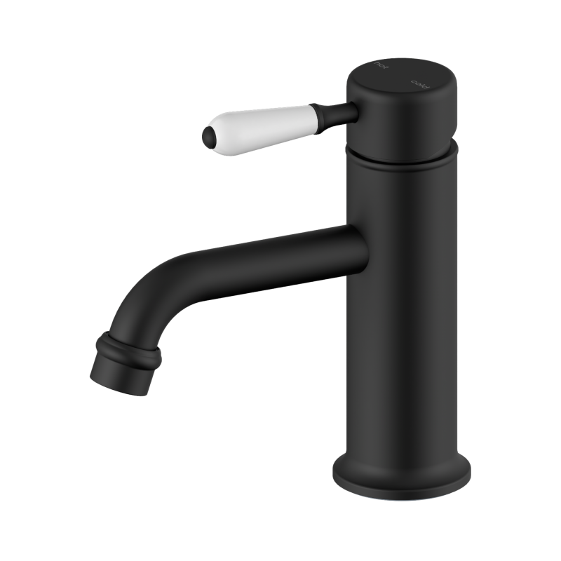 NERO YORK STRAIGHT BASIN MIXER WITH WHITE PORCELAIN LEVER MATTE BLACK NERO YORK STRAIGHT BASIN MIXER WITH WHITE PORCELAIN LEVER MATTE BLACK