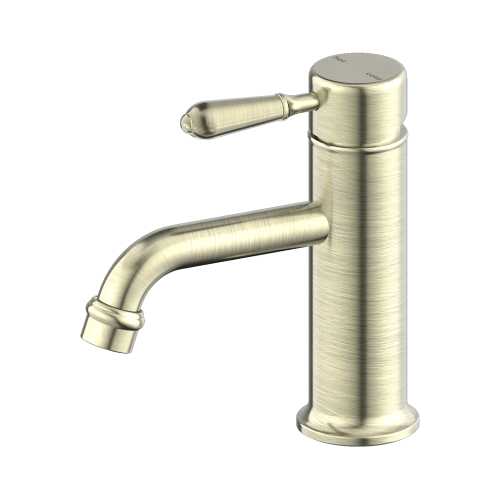 NERO YORK STRAIGHT BASIN MIXER WITH METAL LEVER AGED BRASS