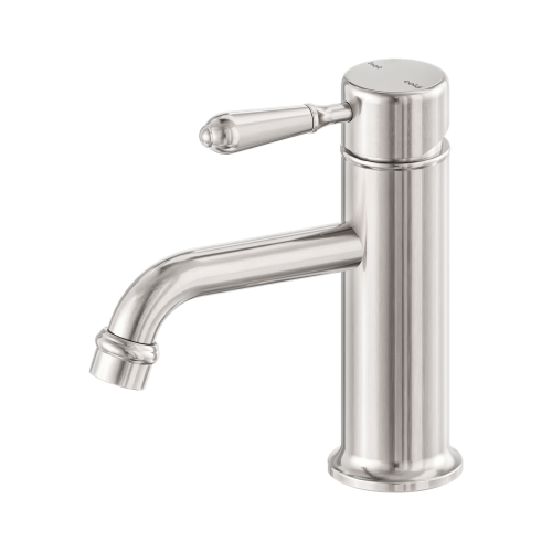 NERO YORK STRAIGHT BASIN MIXER WITH METAL LEVER BRUSHED NICKEL