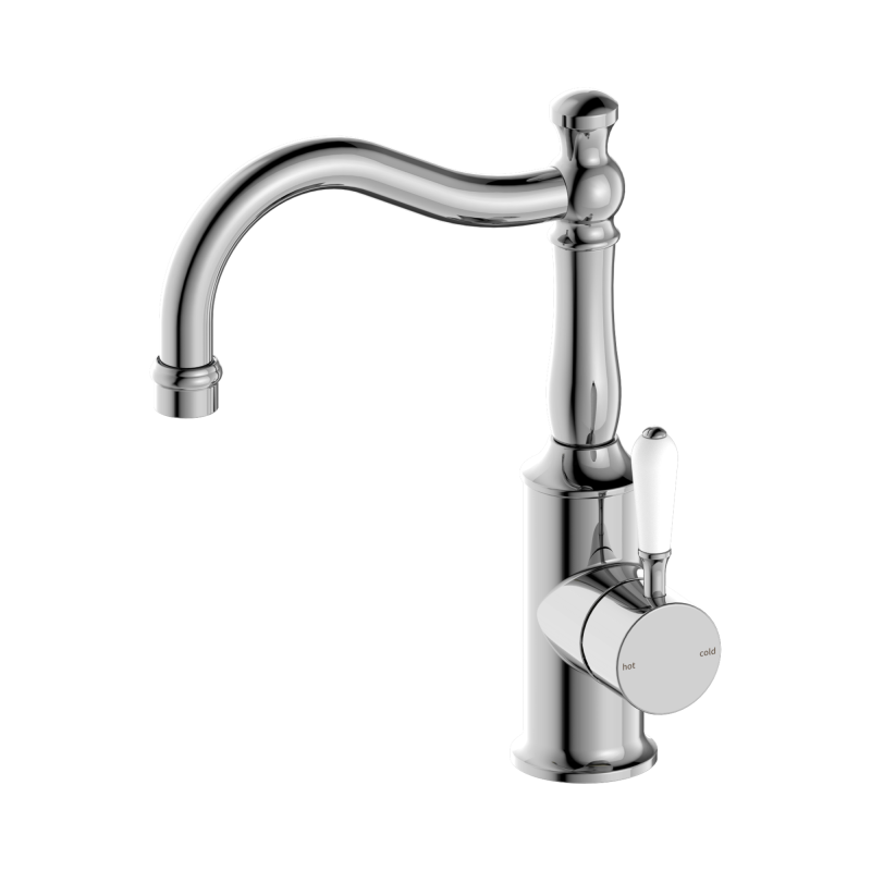 NERO YORK BASIN MIXER HOOK SPOUT WITH WHITE PORCELAIN LEVER CHROME NERO YORK BASIN MIXER HOOK SPOUT WITH WHITE PORCELAIN LEVER CHROME