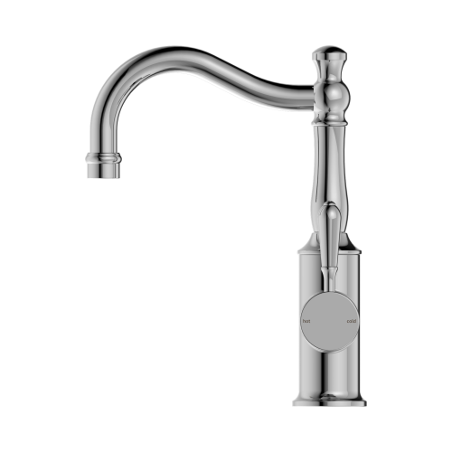 NERO YORK BASIN MIXER HOOK SPOUT WITH METAL LEVER CHROME