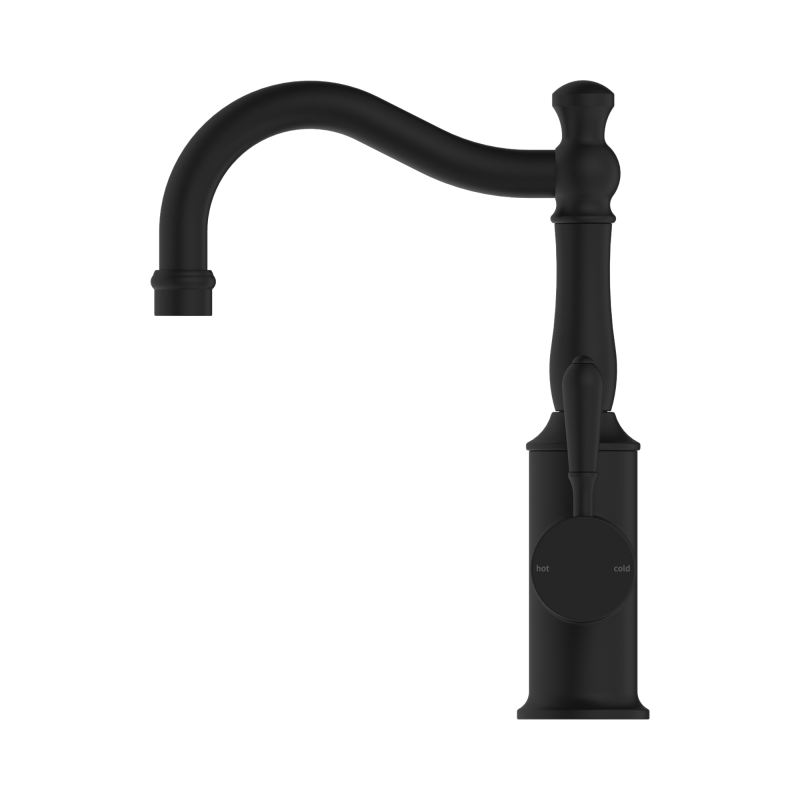 NERO YORK BASIN MIXER HOOK SPOUT WITH METAL LEVER MATTE BLACK NERO YORK BASIN MIXER HOOK SPOUT WITH METAL LEVER MATTE BLACK