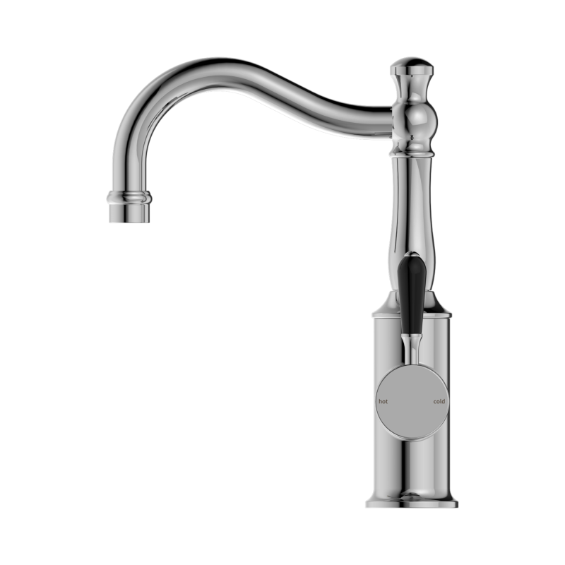 NERO YORK BASIN MIXER HOOK SPOUT WITH BLACK PORCELAIN LEVER CHROME NERO YORK BASIN MIXER HOOK SPOUT WITH BLACK PORCELAIN LEVER CHROME
