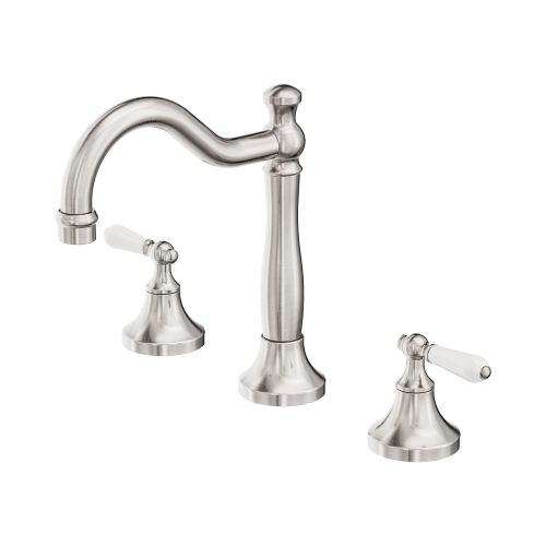 NERO YORK BASIN SET WITH WHITE PORCELAIN LEVER BRUSHED NICKEL