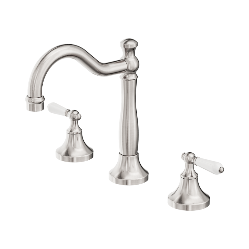 NERO YORK BASIN SET WITH WHITE PORCELAIN LEVER BRUSHED NICKEL NERO YORK BASIN SET WITH WHITE PORCELAIN LEVER BRUSHED NICKEL