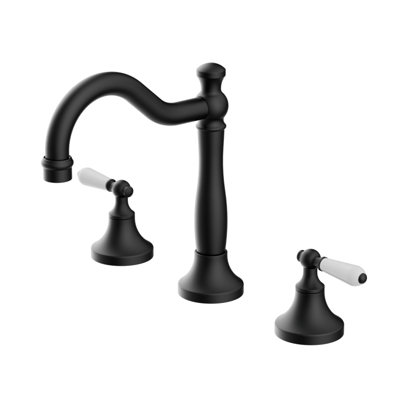 NERO YORK BASIN SET WITH WHITE PORCELAIN LEVER MATTE BLACK NERO YORK BASIN SET WITH WHITE PORCELAIN LEVER MATTE BLACK