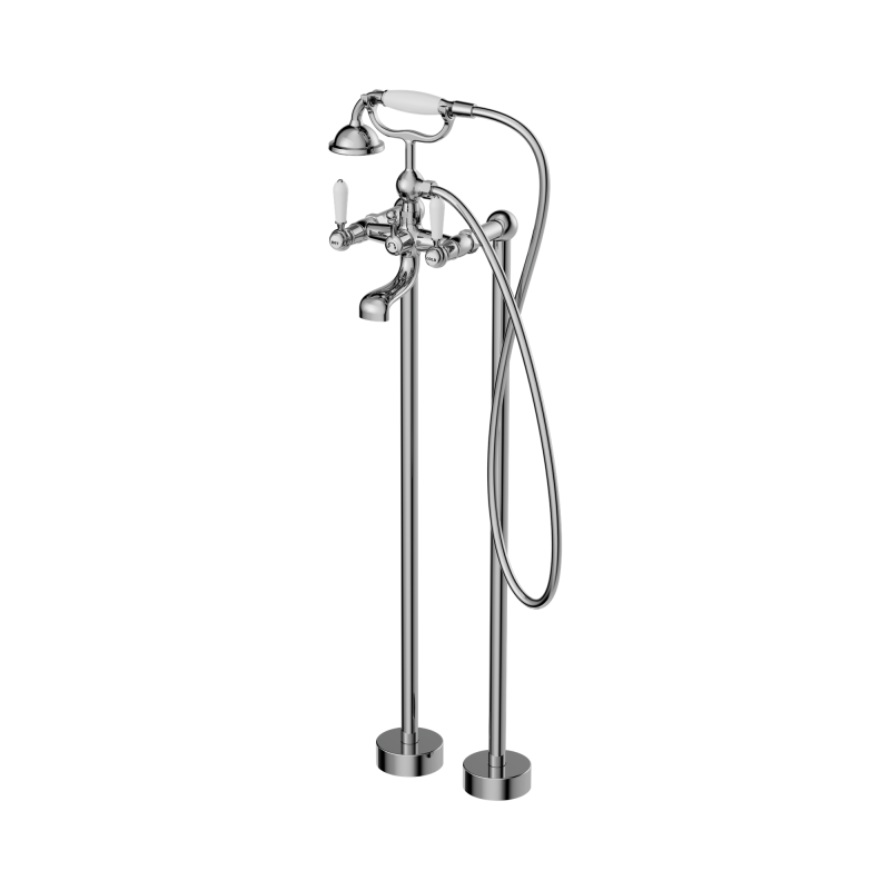 NERO YORK FREESTANDING BATH SET WITH WHITE PORCELAIN HAND SHOWER CHROME NERO YORK FREESTANDING BATH SET WITH WHITE PORCELAIN HAND SHOWER CHROME