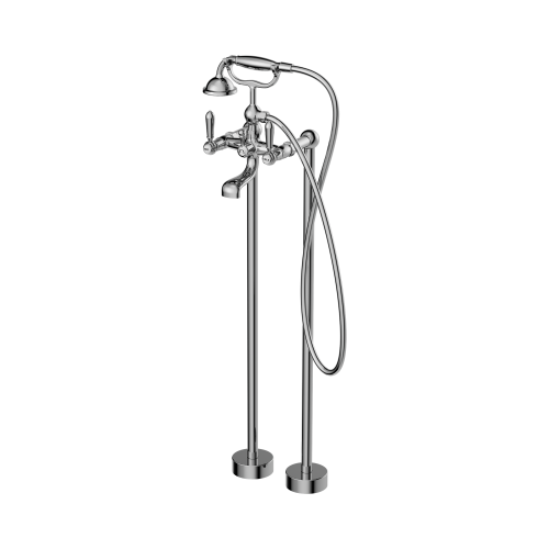 NERO YORK FREESTANDING BATH SET WITH METAL HAND SHOWER CHROME
