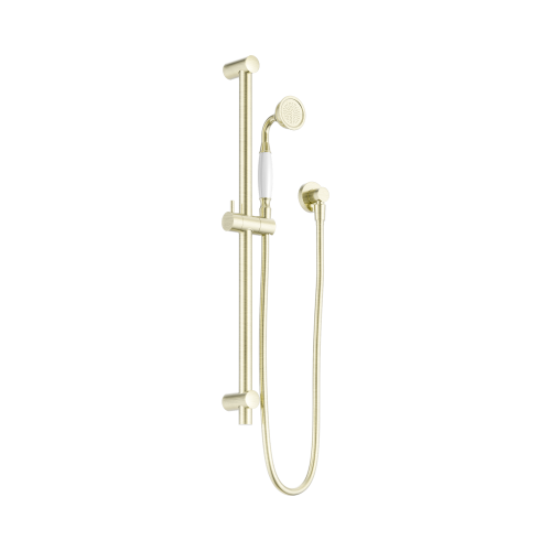 NERO YORK SHOWER RAIL WITH WHITE PORCELAIN HAND SHOWER AGED BRASS