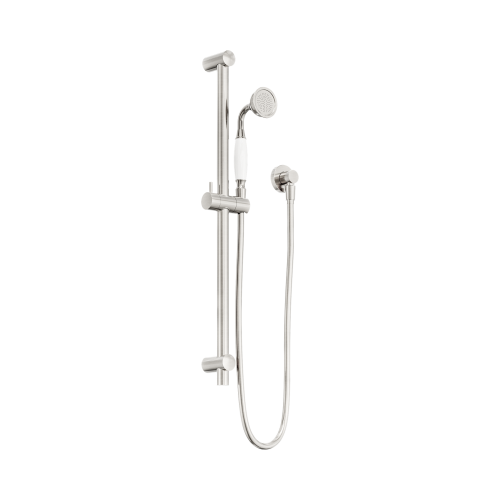 NERO YORK SHOWER RAIL WITH WHITE PORCELAIN HAND SHOWER BRUSHED NICKEL