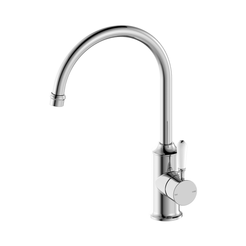 NERO YORK KITCHEN MIXER GOOSENECK SPOUT WITH WHITE PORCELAIN LEVER CHROME NERO YORK KITCHEN MIXER GOOSENECK SPOUT WITH WHITE PORCELAIN LEVER CHROME