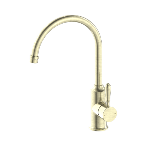 NERO YORK KITCHEN MIXER GOOSENECK SPOUT WITH METAL LEVER AGED BRASS
