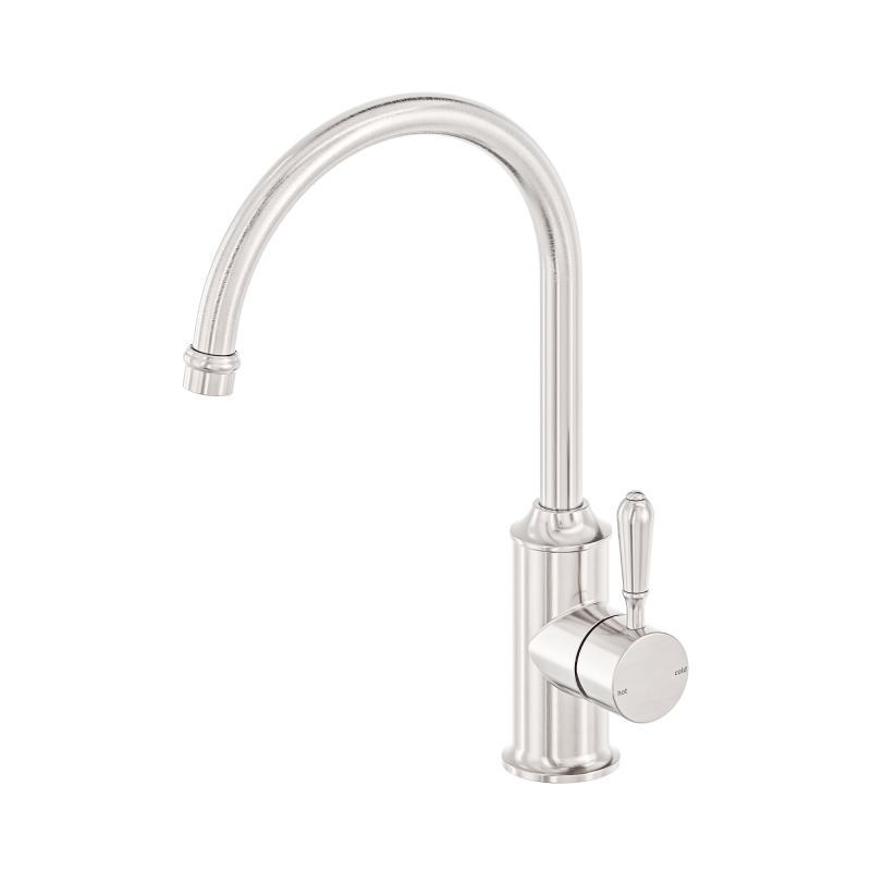 NERO YORK KITCHEN MIXER GOOSENECK SPOUT WITH METAL LEVER BRUSHED NICKEL NERO YORK KITCHEN MIXER GOOSENECK SPOUT WITH METAL LEVER BRUSHED NICKEL