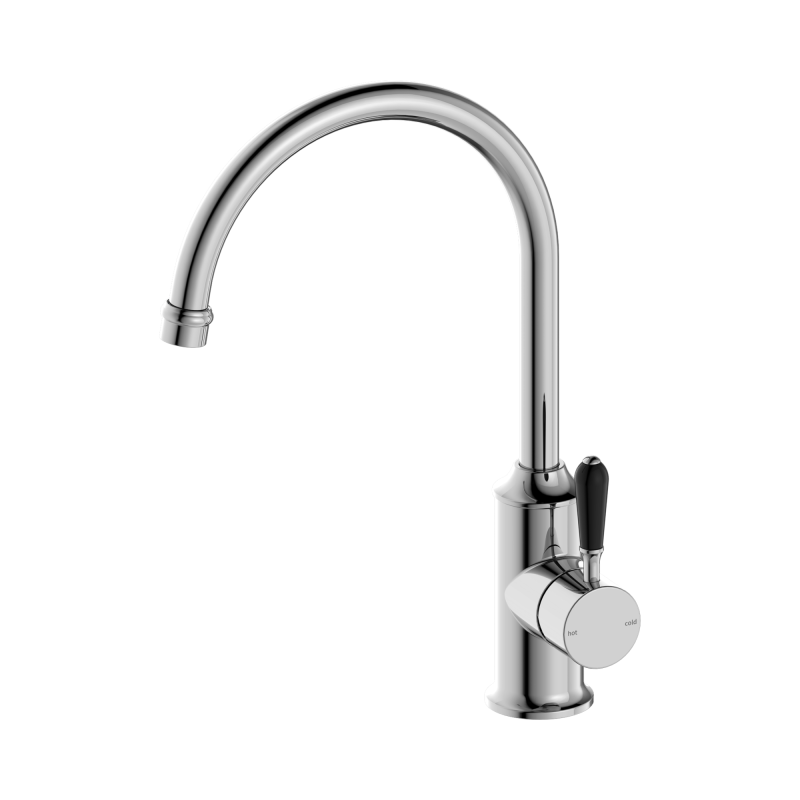 NERO YORK KITCHEN MIXER GOOSENECK SPOUT WITH BLACK PORCELAIN LEVER CHROME NERO YORK KITCHEN MIXER GOOSENECK SPOUT WITH BLACK PORCELAIN LEVER CHROME