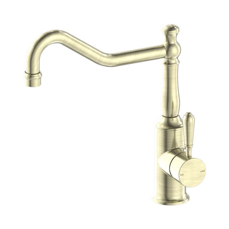 NERO YORK KITCHEN MIXER HOOK SPOUT WITH METAL LEVER AGED BRASS NERO YORK KITCHEN MIXER HOOK SPOUT WITH METAL LEVER AGED BRASS