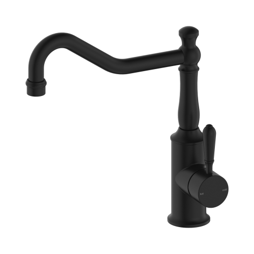 NERO YORK KITCHEN MIXER HOOK SPOUT WITH METAL LEVER MATTE BLACK