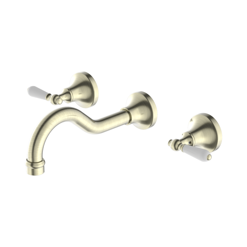 NERO YORK WALL BASIN SET WITH WHITE PORCELAIN LEVER AGED BRASS NERO YORK WALL BASIN SET WITH WHITE PORCELAIN LEVER AGED BRASS
