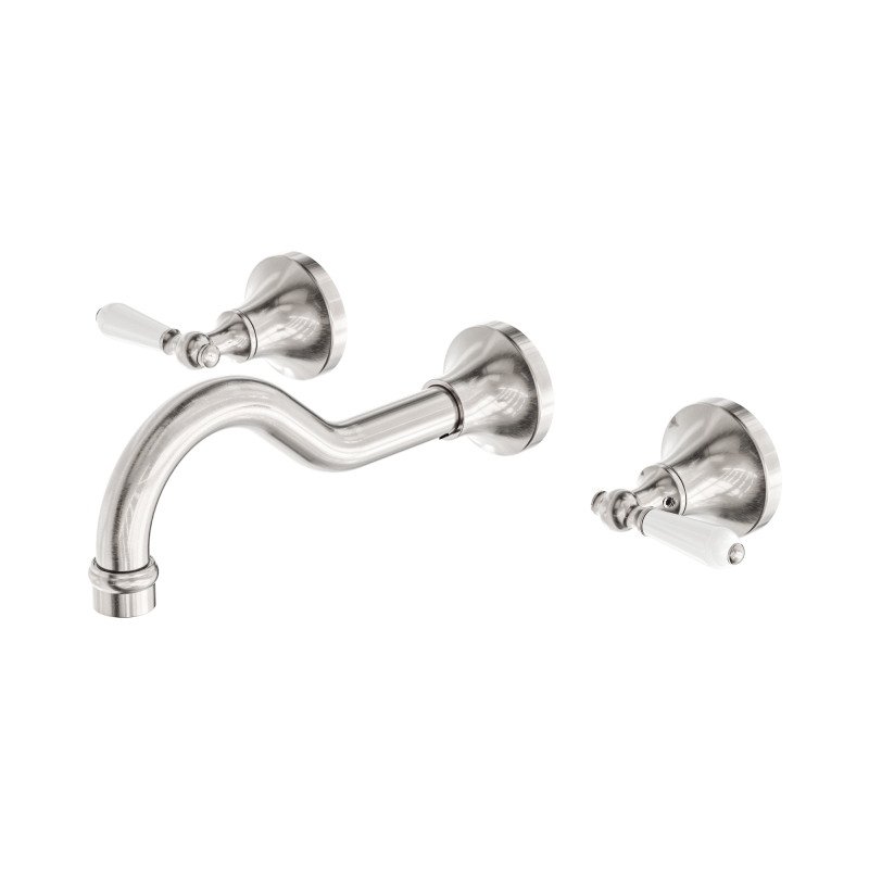 NERO YORK WALL BASIN SET WITH WHITE PORCELAIN LEVER BRUSHED NICKEL NERO YORK WALL BASIN SET WITH WHITE PORCELAIN LEVER BRUSHED NICKEL