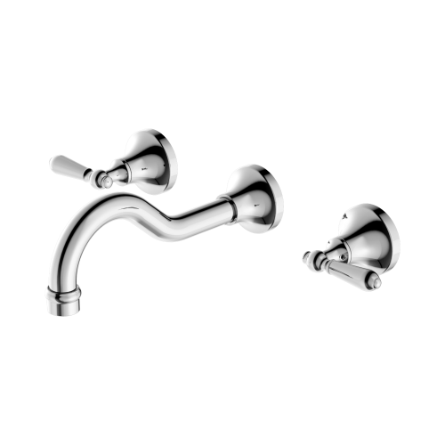 NERO YORK WALL BASIN SET WITH METAL LEVER CHROME