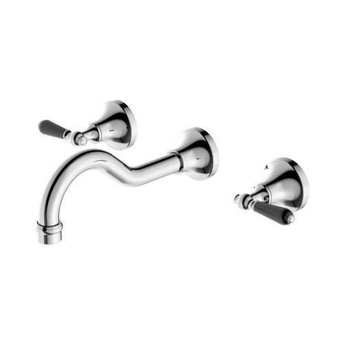 NERO YORK WALL BASIN SET WITH BLACK PORCELAIN LEVER CHROME