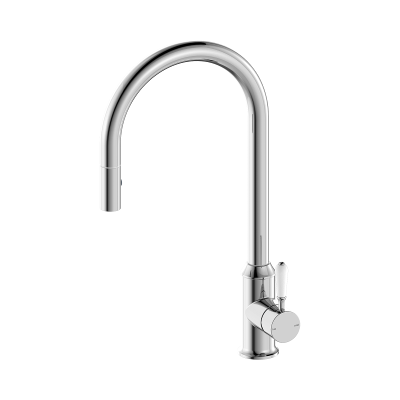 NERO YORK PULL OUT SINK MIXER WITH VEGIE SPRAY FUNCTION WITH WHITE PORCELAIN LEVER CHROME NERO YORK PULL OUT SINK MIXER WITH VEGIE SPRAY FUNCTION WITH WHITE PORCELAIN LEVER CHROME