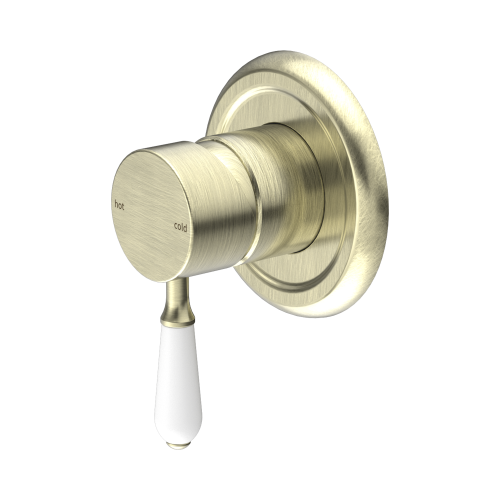 NERO YORK SHOWER MIXER WITH WHITE PORCELAIN LEVER AGED BRASS