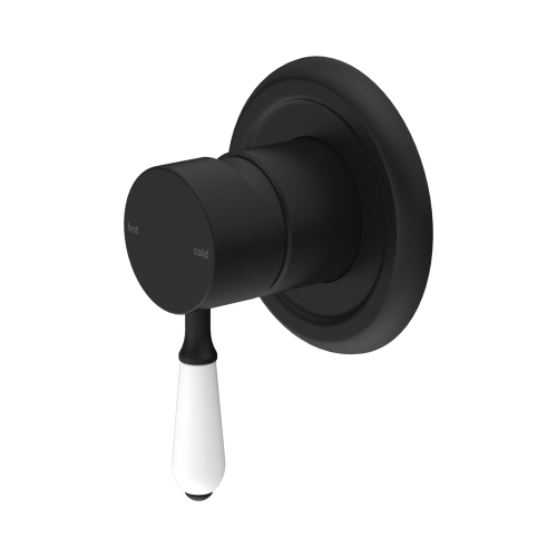 NERO YORK SHOWER MIXER WITH WHITE PORCELAIN LEVER MATTE BLACK