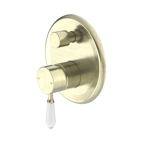 NERO YORK SHOWER MIXER WITH DIVERTOR WITH WHITE PORCELAIN LEVER AGED BRASS