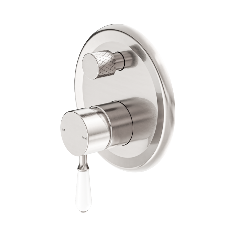 NERO YORK SHOWER MIXER WITH DIVERTOR WITH WHITE PORCELAIN LEVER BRUSHED NICKEL NERO YORK SHOWER MIXER WITH DIVERTOR WITH WHITE PORCELAIN LEVER BRUSHED NICKEL