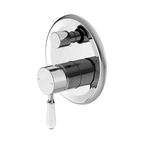 NERO YORK SHOWER MIXER WITH DIVERTOR WITH WHITE PORCELAIN LEVER CHROME