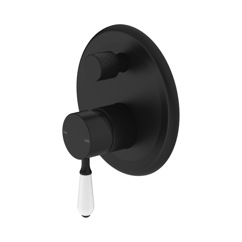 NERO YORK SHOWER MIXER WITH DIVERTOR WITH WHITE PORCELAIN LEVER MATTE BLACK NERO YORK SHOWER MIXER WITH DIVERTOR WITH WHITE PORCELAIN LEVER MATTE BLACK