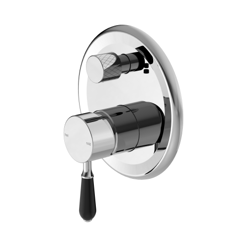 NERO YORK SHOWER MIXER WITH DIVERTOR WITH BLACK PORCELAIN LEVER CHROME
