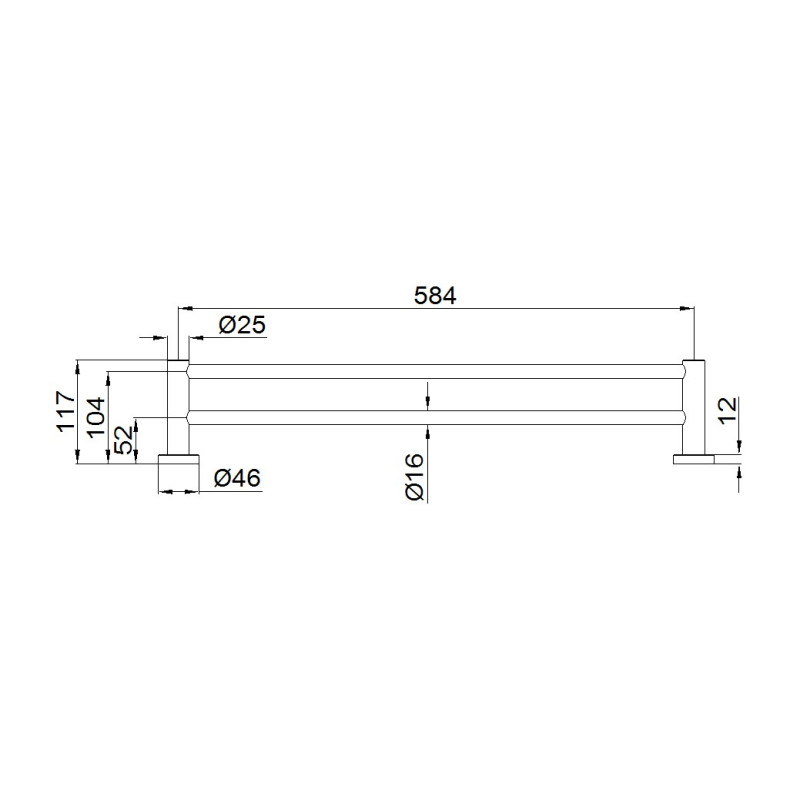 NERO MECCA DOUBLE TOWEL RAIL 600MM MATTE WHITE