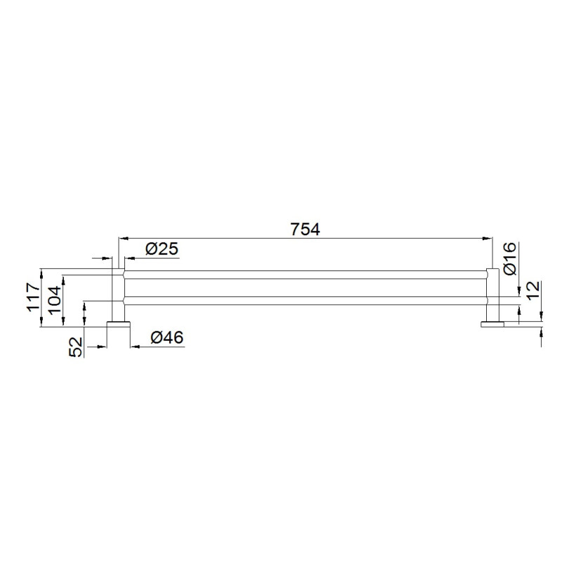 NERO MECCA DOUBLE TOWEL RAIL 800MM BRUSHED GOLD