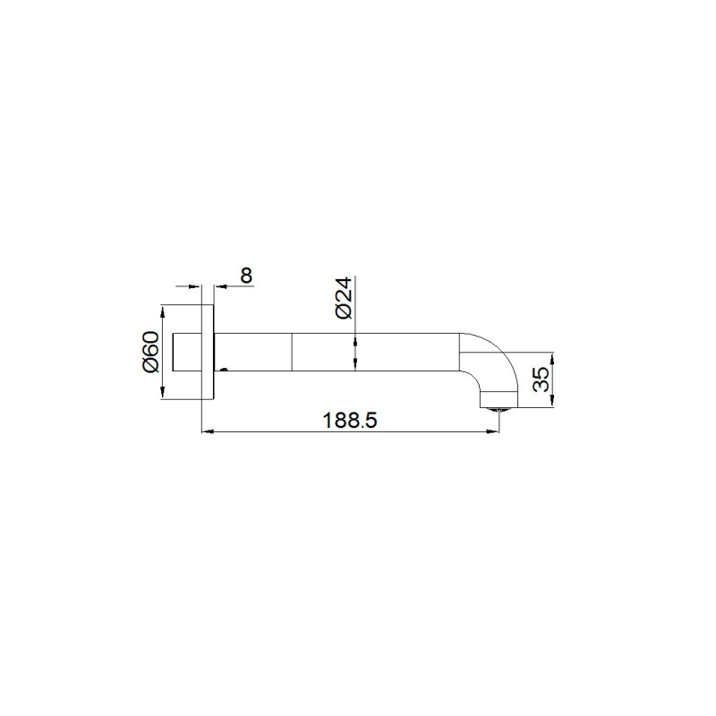 NERO MECCA BASIN/BATH SPOUT ONLY 185MM BRUSHED NICKEL