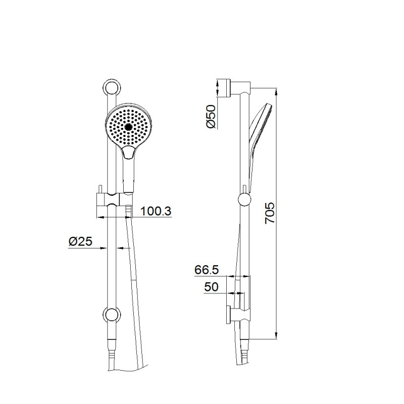 NERO MECCA SHOWER RAIL WITH AIR SHOWER II GUN METAL