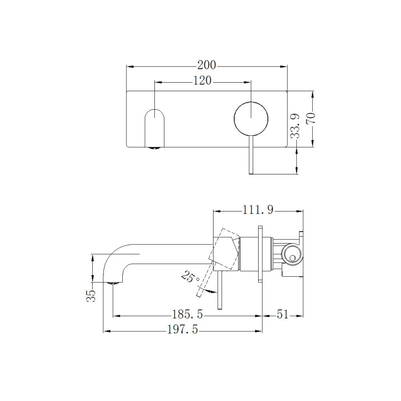 NERO MECCA WALL BASIN/BATH MIXER 185MM MATTE WHITE