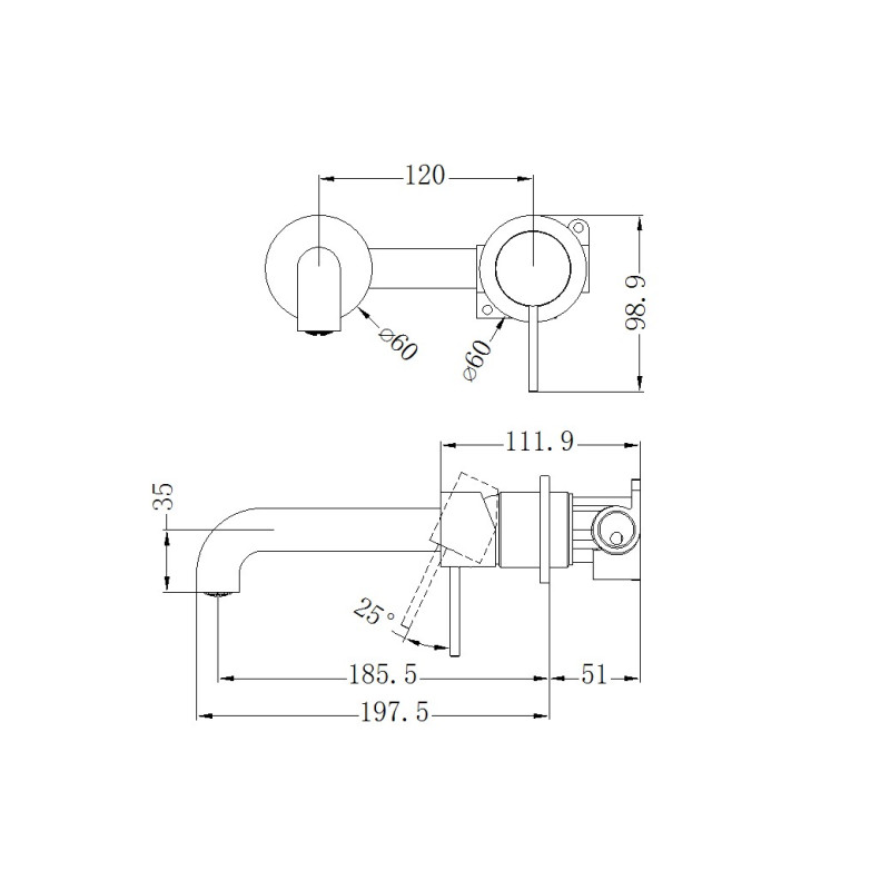 NERO MECCA WALL BASIN/BATH MIXER SEPARATE BACK PLATE 185MM BRUSHED NICKEL