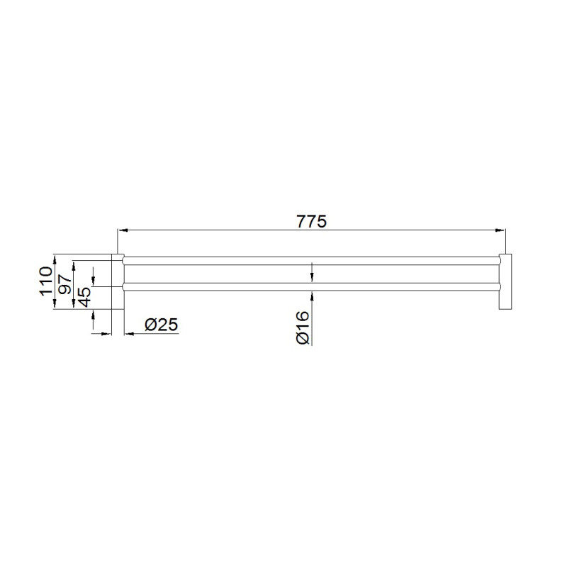 NERO NEW MECCA DOUBLE TOWEL RAIL 800MM MATTE BLACK