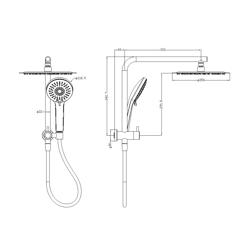 NERO MECCA 2 IN 1 TWIN SHOWER CHROME