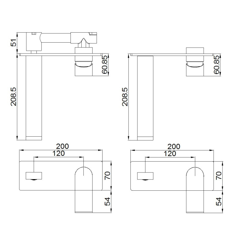 NERO BIANCA WALL BASIN/BATH MIXER 187MM BRUSHED BRONZE